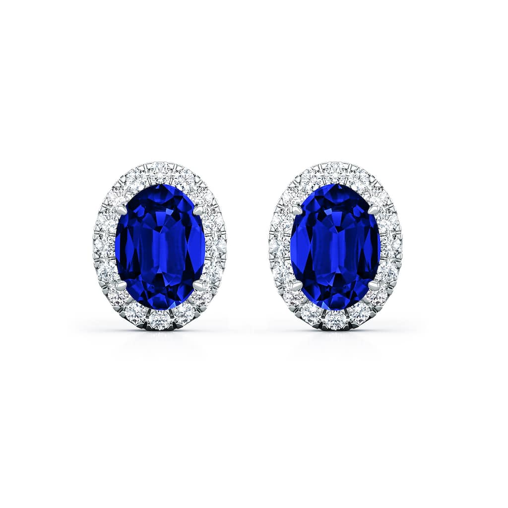 Auriya 14k Gold Lab Grown Gemstone Blue Sapphire Stud Earrings Oval 0.25 to 5.00 ct. tw. Halo Screw-Back