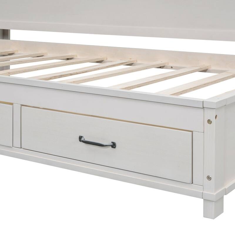 Twin/Full Size Wood Daybed Frame with Storage Drawers, Shelves and Charging Station