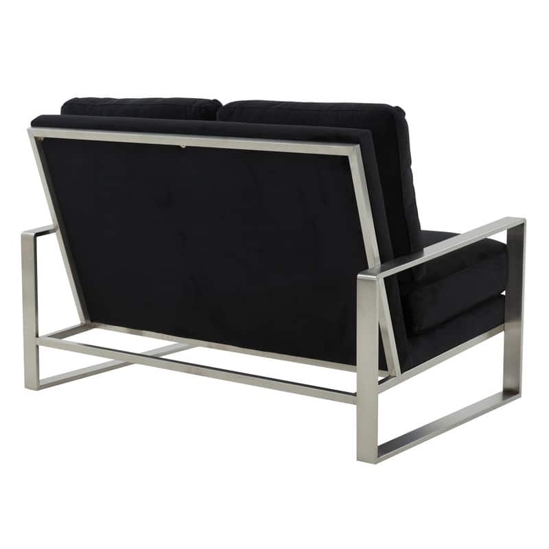 Jefferson Modern Velvet Two-Seater Sofa Accent Loveseat with Brushed Silver Stainless Steel Base for Living Room Office Lounge