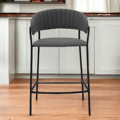HomeRoots 26" Gray and Black Faux Leather and Iron Low Back Counter Height Bar Chair