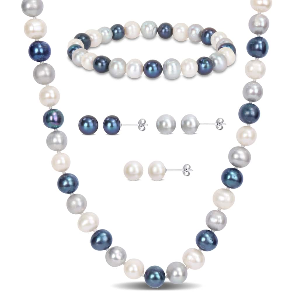 Miadora Multi-Color Cultured Freshwater Pearl Jewelry 5-Piece Set Sterling Silver