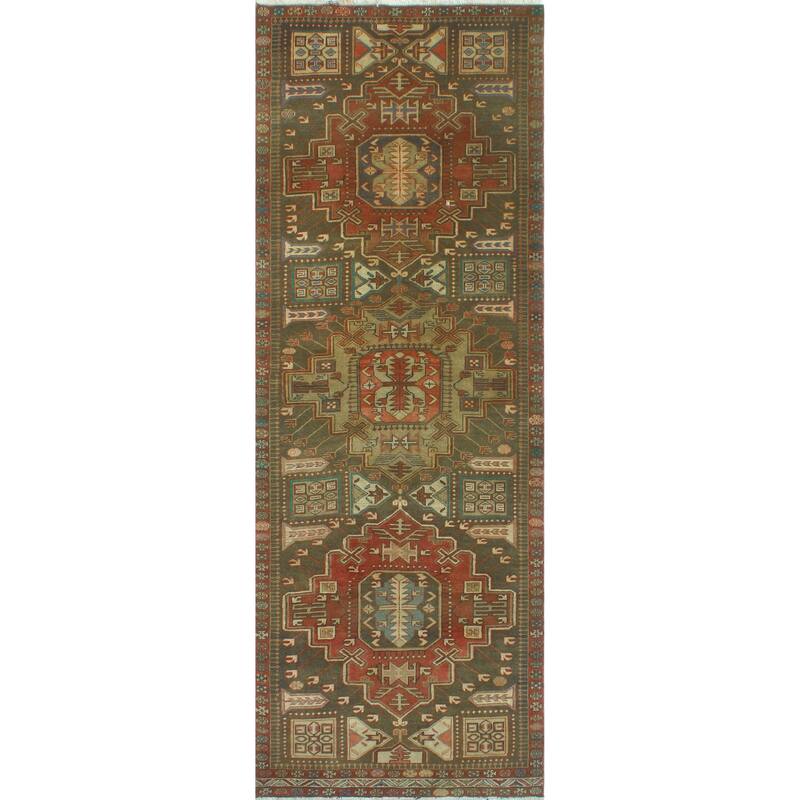 Semi Antique Mahmud Grey-Green/Rust Runner - 3'6" x 9'11"