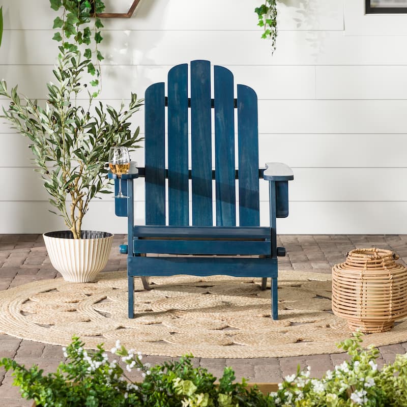 Middlebrook Surfside Acacia Wood Folding Adirondack Chair - Navy Blue Wash