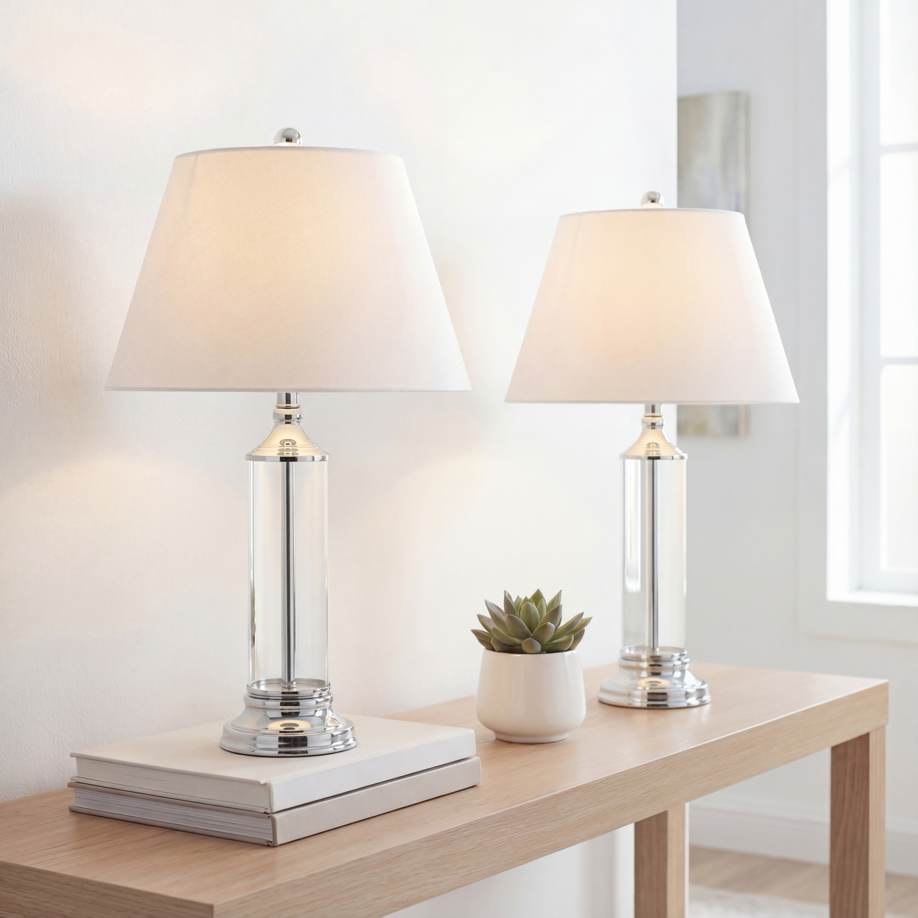 JONATHAN Y Judith 29" Glass LED Table Lamp, Clear/Chrome (Set of 2)