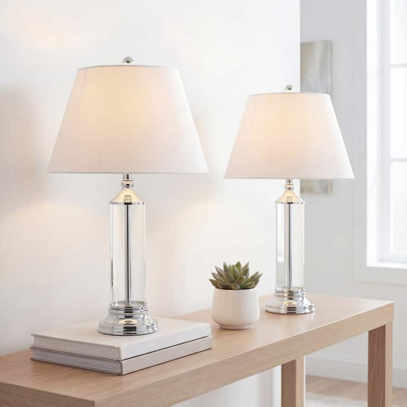 Judith 29" Glass LED Table Lamp, Clear/Chrome (Set of 2) by JONATHAN Y