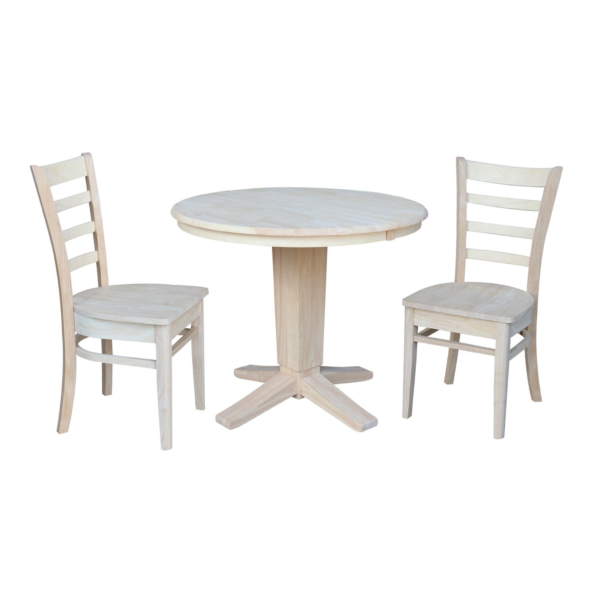 36 in Round Extension Dining Table with 12 in Leaf and Dining Chairs