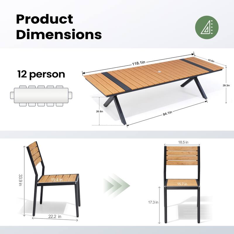 Pellebant 13PC Aluminum X Frame Outdoor Patio Dining Set Table with Stackable Chairs