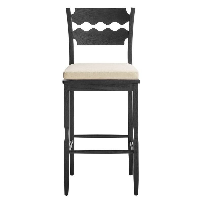 Jax Oak Wood Bar Stool With Wavy Razor Back and Cushion
