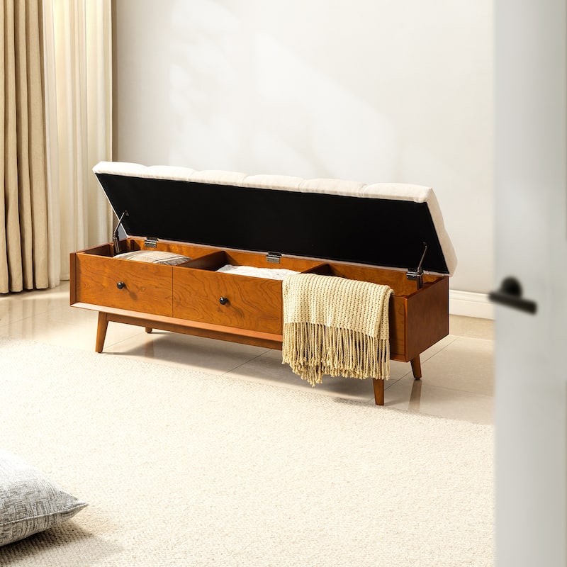 Dolly Mid-century Tufted Storage Bench with 45-degree splicing design by HULALA HOME - Acorn