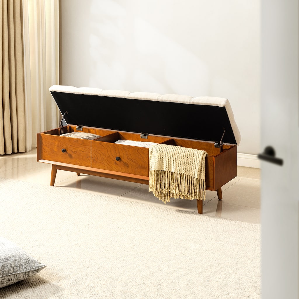 Dolly Mid-century Tufted Storage Bench with 45-degree splicing design by HULALA HOME