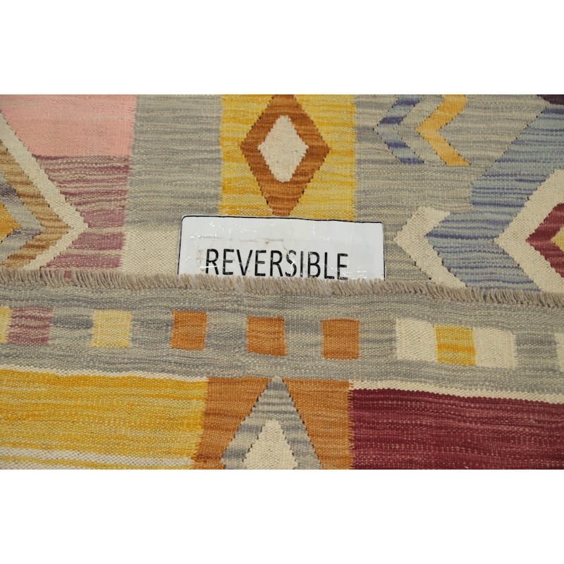 Hand Woven Oriental 100% Wool Carpet Southwestern Tribal Multi-Colored Kilim Area Rug - 8' 4'' X 5' 1''