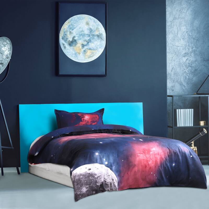 2 piece Fuchsia Comforter Duvet Cover Set 3D Printed Space Themed