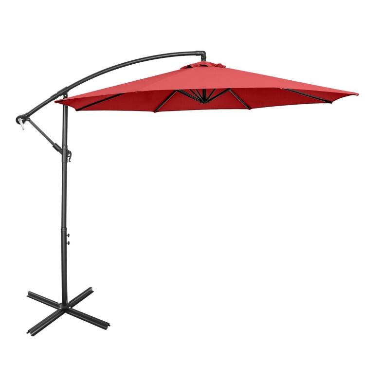 10ft Cantilever Patio Umbrella with Crank and Cross Base - Red