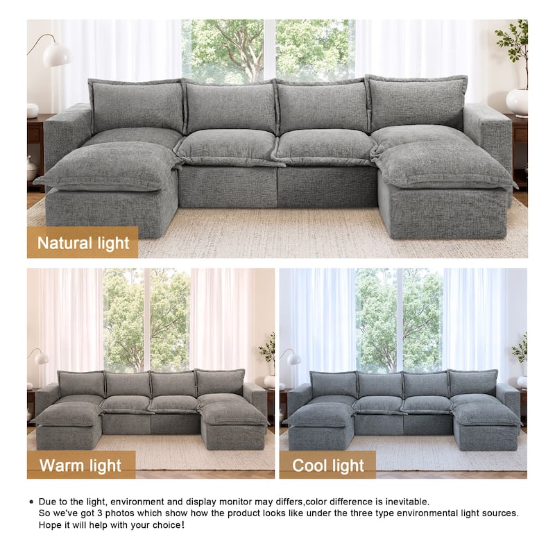 Chenille No Assembly Modular Sectional Sofa Cloud Couch with Ottoman