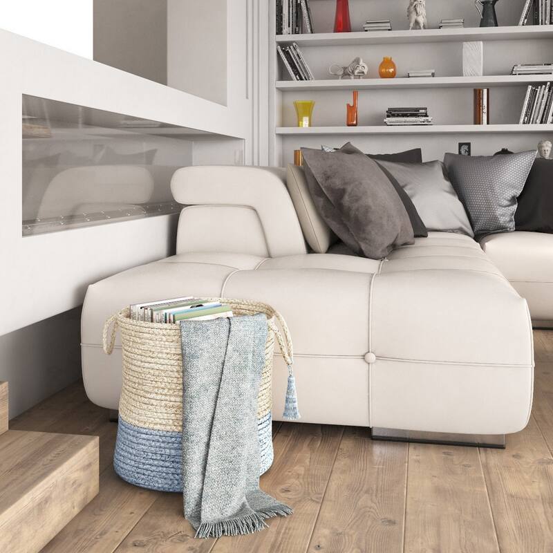 Sevita Two-Tone Off-White Jute Decorative Storage Basket with Handles
