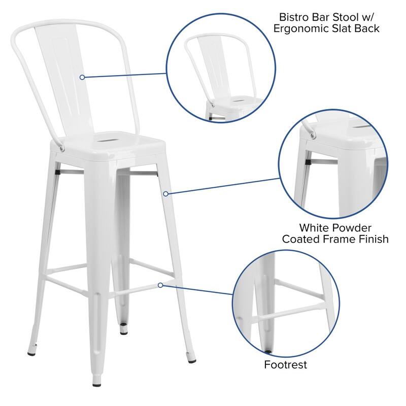 30'' High Metal Indoor-Outdoor Barstool with Back