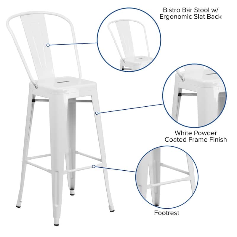 4 Pack 30" High Metal Indoor-Outdoor Barstool with Back - Kitchen Furniture