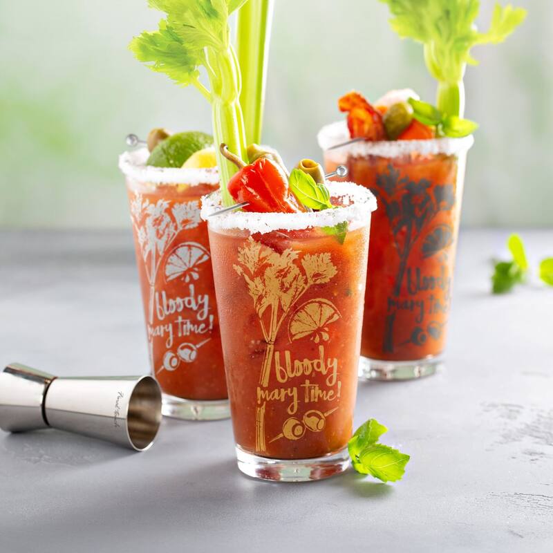 Final Touch Set of 3 Bloody Mary Time Cocktail Glasses - 15 Oz