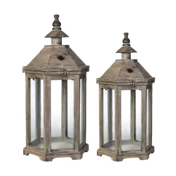 slide 2 of 5, A&B Home Natural Graca Polygon Temple Garden Lanterns (Set of 2)