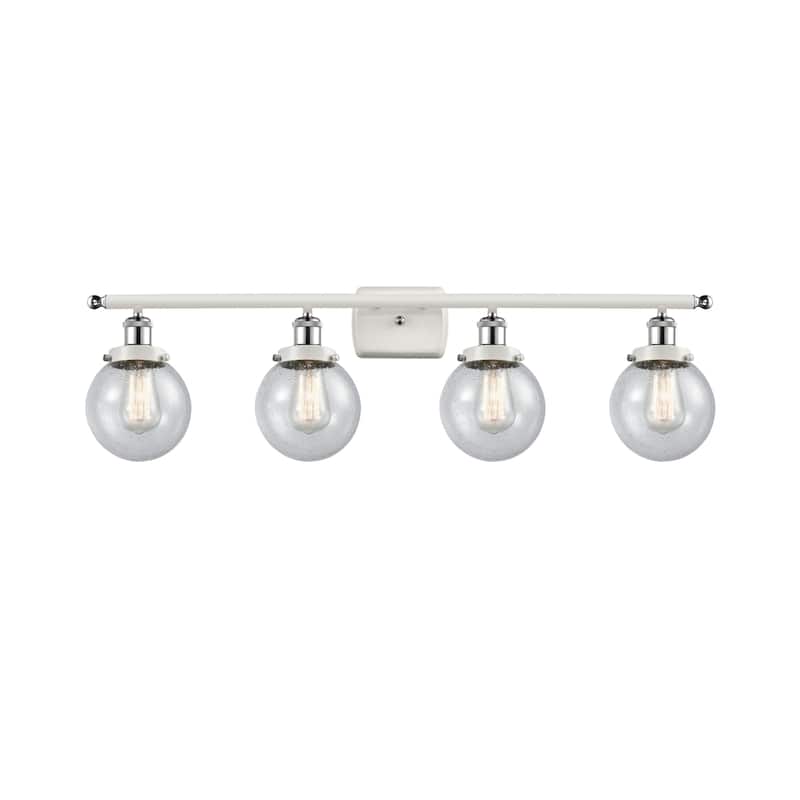 Innovations Lighting 916-4W-11-36 Beacon Vanity Beacon 4 Light 36" - White and Polished Chrome / Seedy