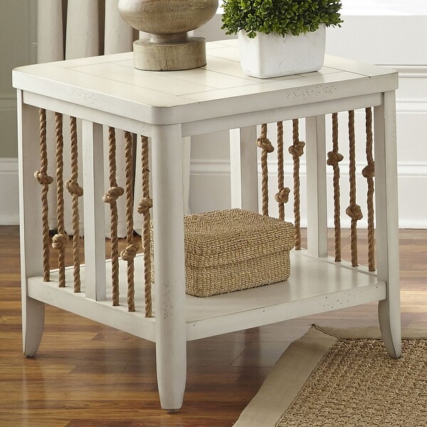 Dockside White Living Room End Table with Coastal Rope Accent On Sale Bed Bath Beyond 10562549