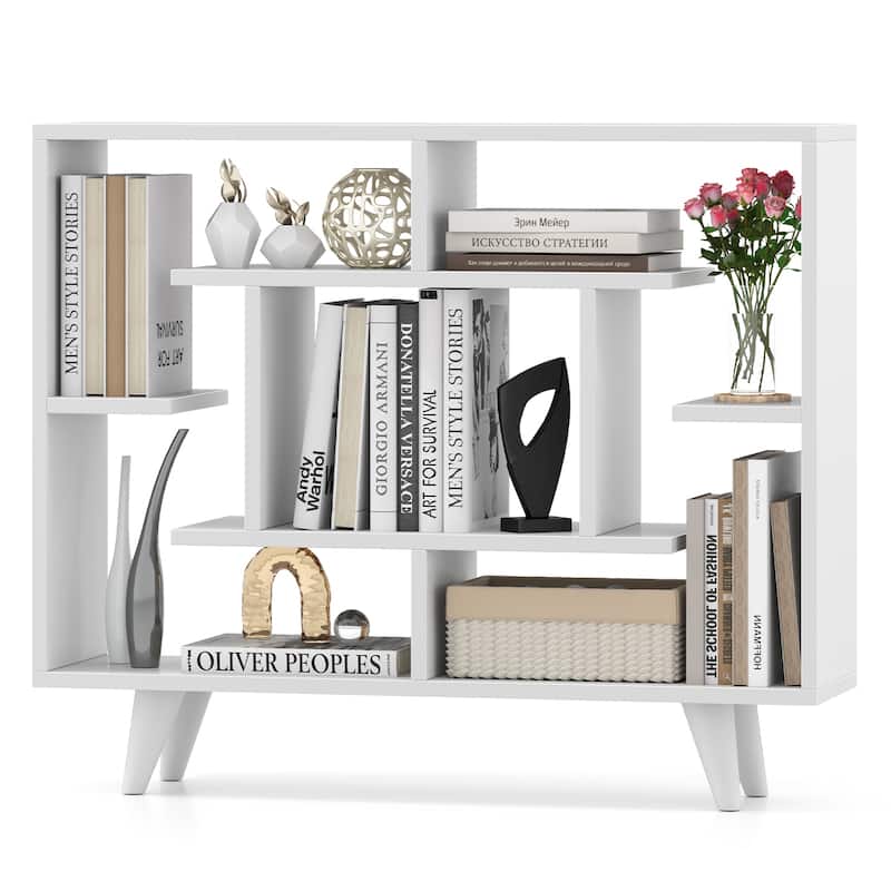 Gymax Bookshelf Geometric Bookcase w/ Anti-Tipping Kit Storage - White