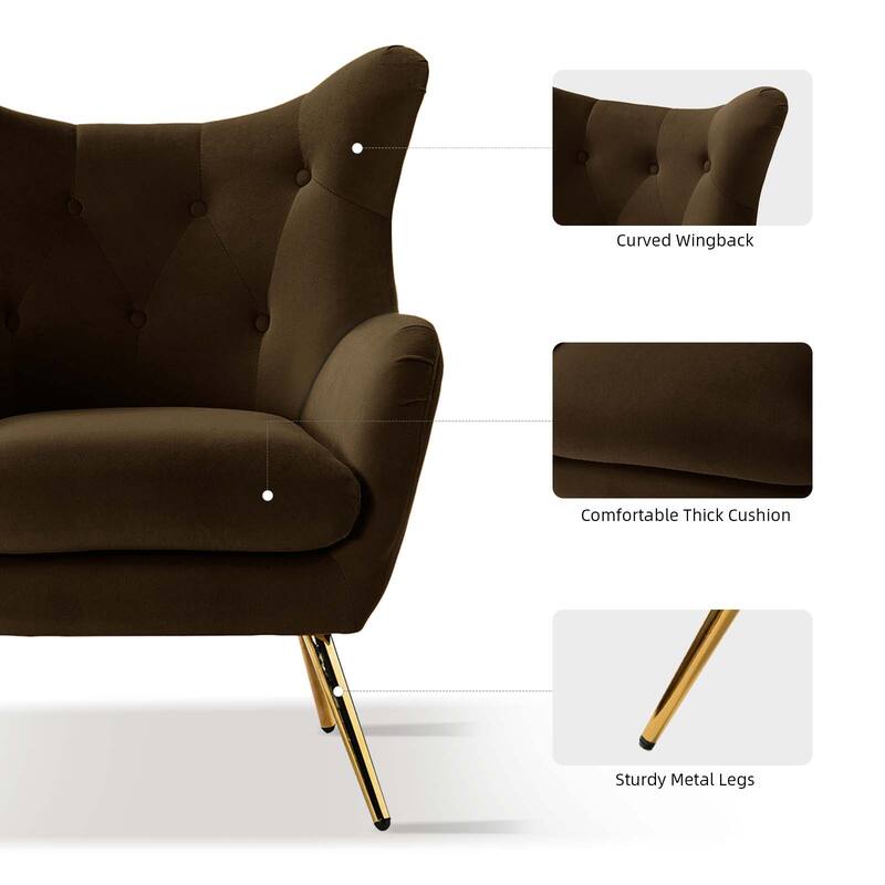 Eusebio Modern Velvet Accent Chair with Tufted Wingback for Living Room Set of 2 by HULALA HOME