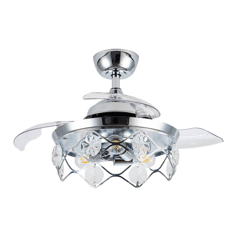 36-inch Modern Chrome Foldable Blades Crystal Chandelier Ceiling Fan with Remote - 36-in W