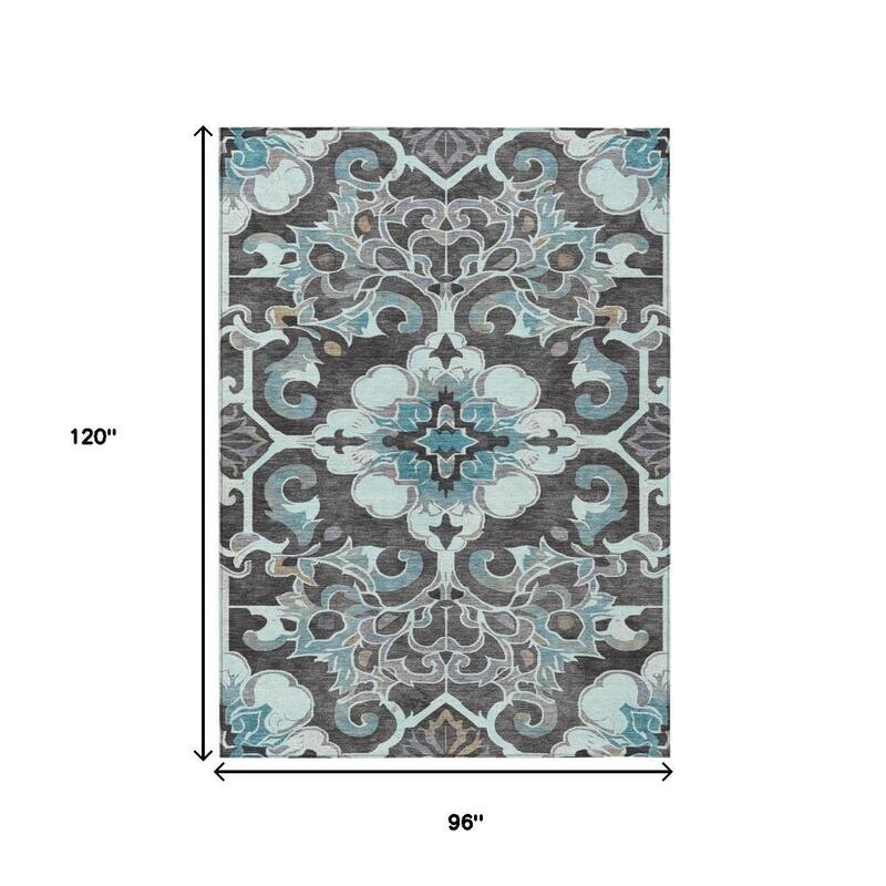 HomeRoots Damask Traditional Rectangle Outdoor Rug