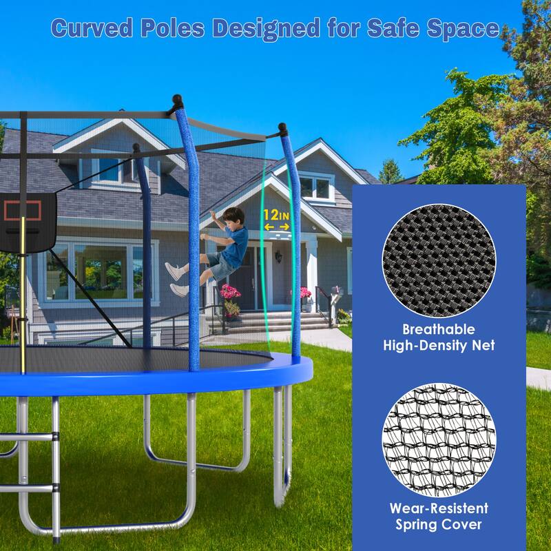 16FT Trampoline with Lights and Basketball Hoop, Outdoor Recreational 16" Trampoine for Kids and Adults