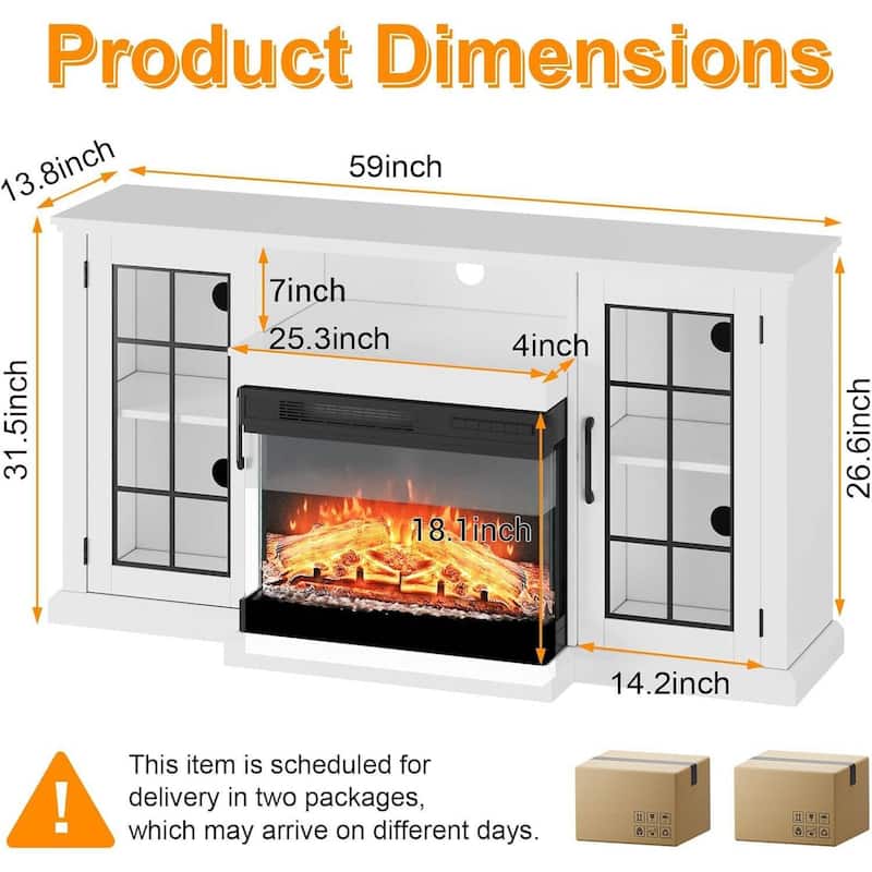 59In 3 Sided Glass Fireplace Heater TV Stand with LED Lights - N/A
