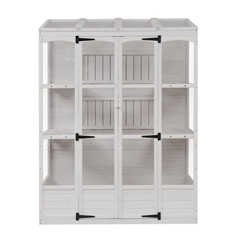 78" Wooden Walk-In Outdoor Greenhouse with Skylights & Folding Shelves