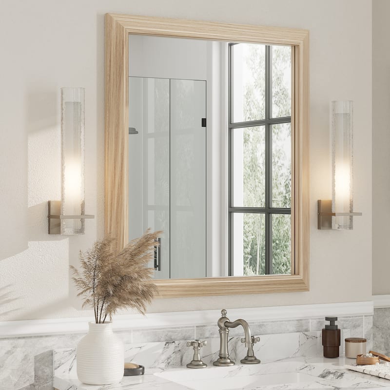 Beveled Metal Rectangle Framed Bathroom Vanity Tempered Glass Mirrors - 36" x 30" - Light Brown