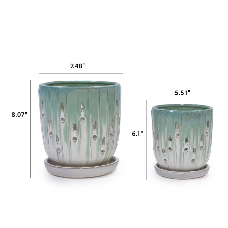 Anmytek Handmade Ceramic Planter Set of 2 with Side Holes for Orchids
