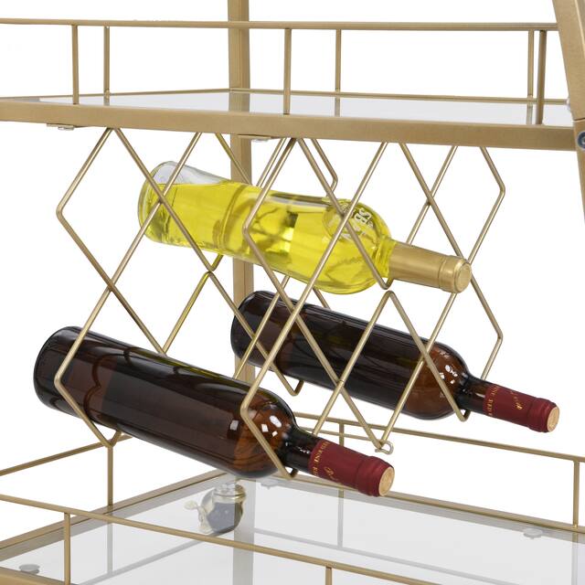 Mobile Bar Cart Serving Wine Cart with Wheels, 3-tier Metal Frame Elegant Wine Storage