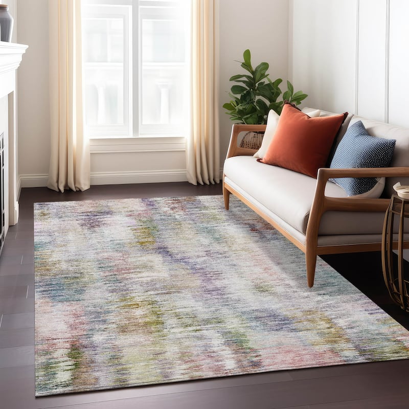 Machine Washable Indoor/ Outdoor Chantille Solid Abstract Rug