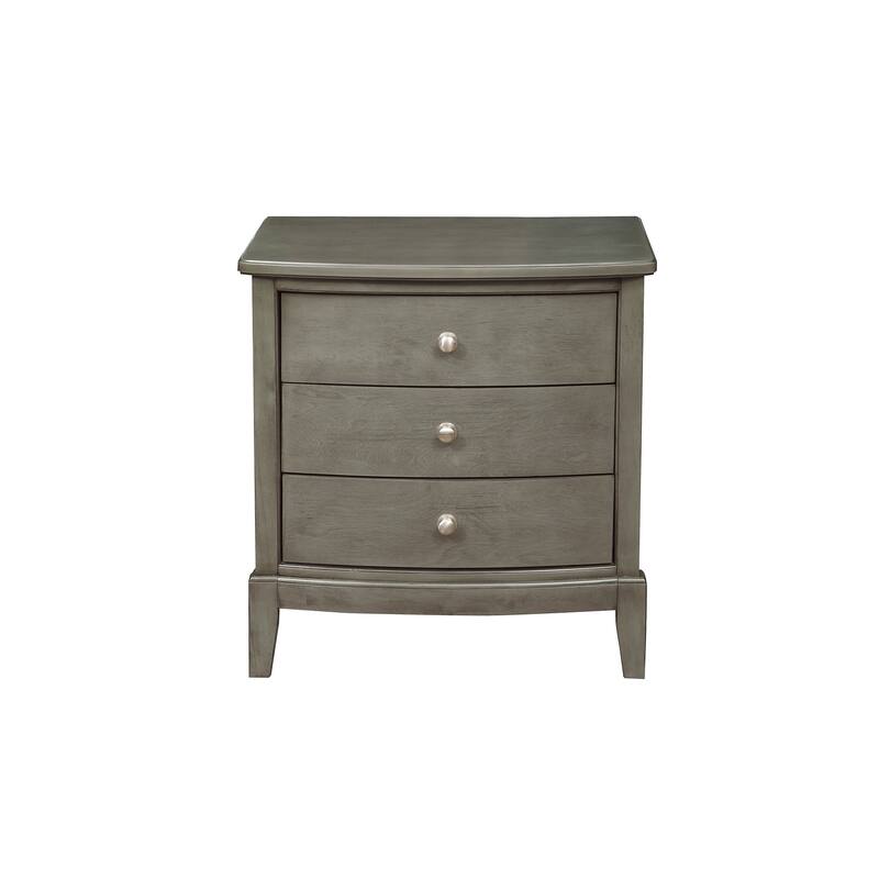 Gray Nightstand, 3 Drawers, Birch Veneer, Nickel Hardware, Bedside Table