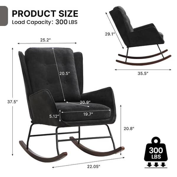 dimension image slide 4 of 10, HOMYKA 25.2” Wide Rocking Chair with Button Accents for Nurseries