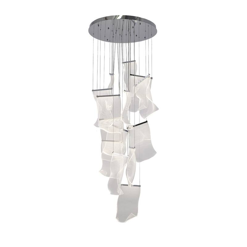 8-Light Chrome Chandelier With Acrylic Crumbled Sheet Pendants