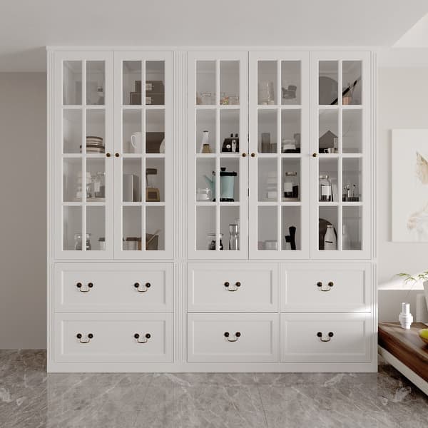 78.7"H Combo Glass Doors Display Cabinet Wooden Bookshelf Organizer ...