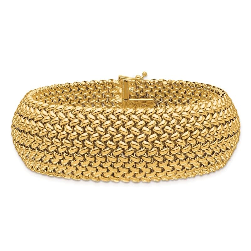 Curata Italian 18k Yellow Gold 22mm 7.5" Wide Mesh Soft Bangle Bracelet - 22mm x7.5"