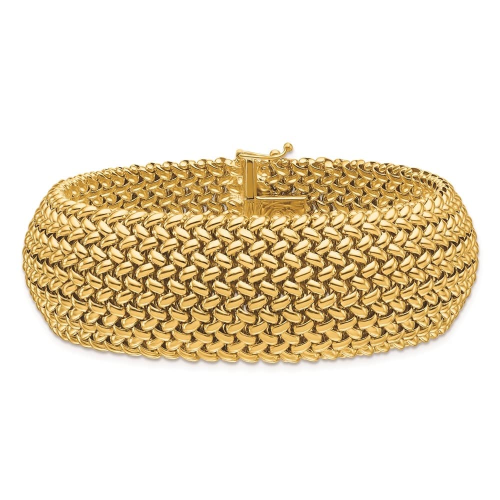 Curata Italian 18k Yellow Gold 22mm 7.5" Wide Mesh Soft Bangle Bracelet - 22mm x7.5"