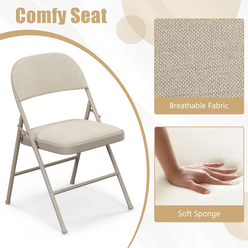 Gymax Set of 6 Folding Chairs Fabric Upholstered Padded Seat Metal