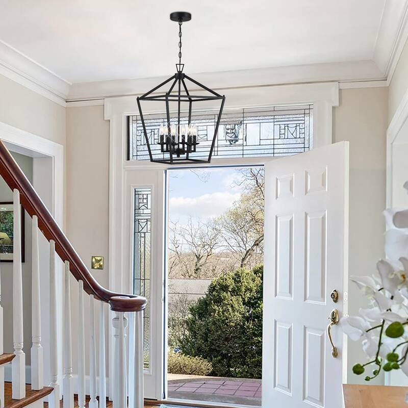 2-PK 16 in. 6-light Geometric Lantern Chandelier with soft gold finish/Matte Black finish