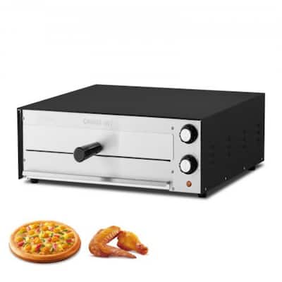 Black-Silver 1750W Commercial Pizza Oven with Temp Control Knob - 21.46 L x 19.96 W x 7.28 H in.