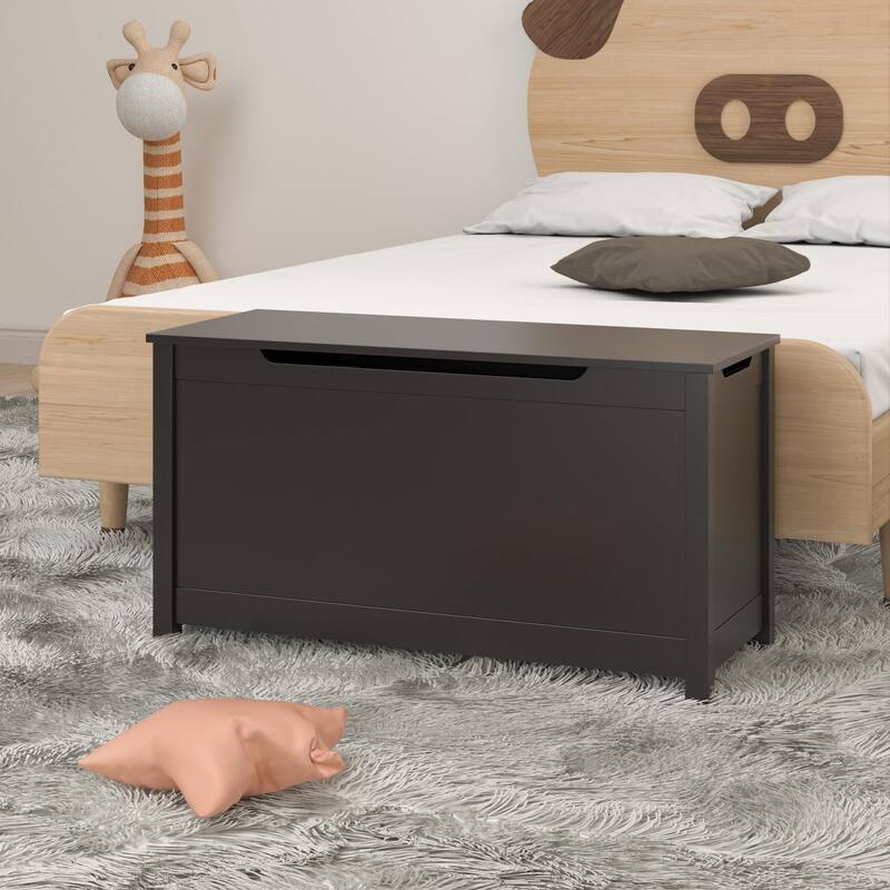 Kids Wooden Toy Box Storage with Safety Hinged Lid for Ages 3+