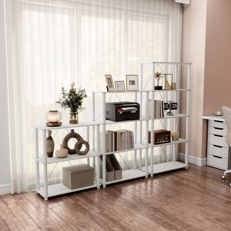 DH BASIC Modern Wood Shelving Unit with storage - Tier Shelves, Cube Ladder Shelf by Denhour