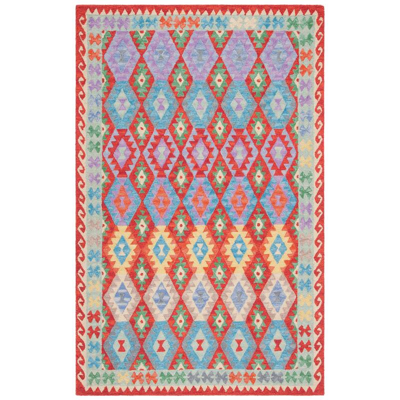 SAFAVIEH Handmade Aspen Tzipora Boho Tribal Wool Rug - 7' Square - Red/Blue