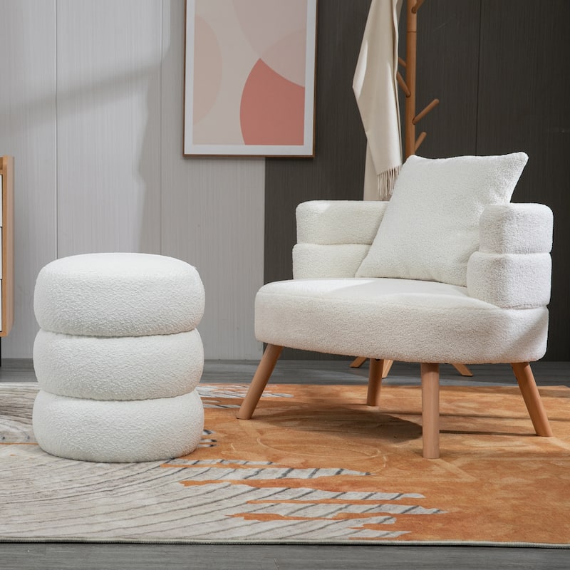 Azaria White Boucle Round Tufted Ottoman