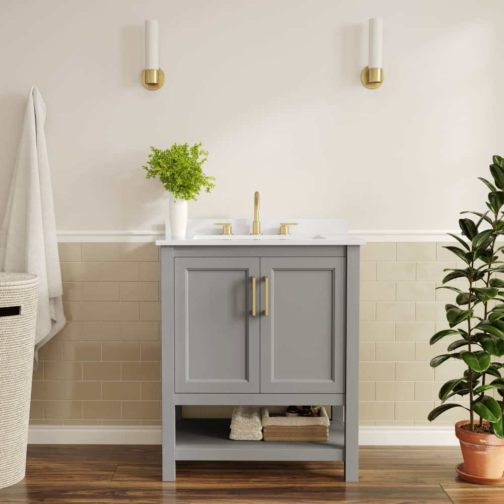 Bathroom Vanity with Undermount Sink and Open Storage Shelf